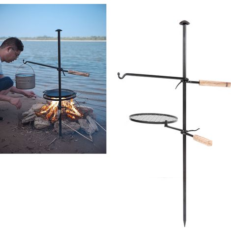 Parrilla de camping: juego de parrilla portátil de hierro forjado para picnic con brazo para parrilla, rejilla para parrilla y bolsa de transporte de tela Oxford 600D. (1/5)