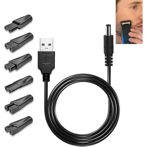Câble d'alimentation USB universel 5 V pour différents types de rasoirs, tondeuses, tondeuses à cheveux, avec 6 fiches d'alimentation (1/4)