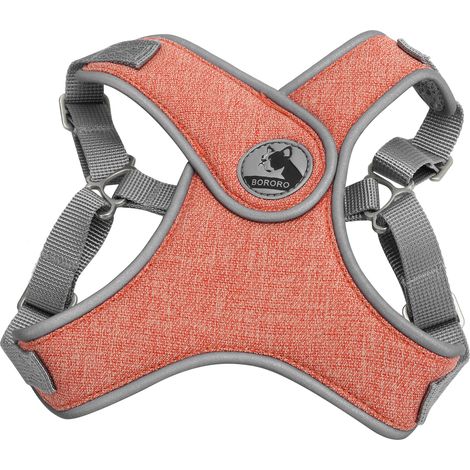 Hundeleine mit reflektierendem Geschirr, verstellbar und atmungsaktiv, für Katzen und Hunde, für den Außenbereich. Orange, Größe L. (1/5)