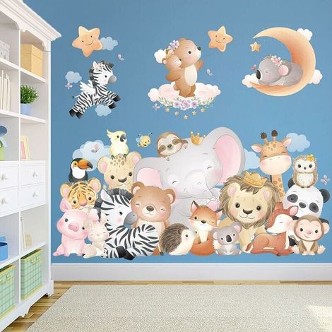 Stickers Muraux Enfants Autocollant Mural Bebe Garcon Fille Chambre Décoration Animaux Éléphant Lion Tigre Girafe Koala Zèbre Stickers Muraux Chambre Autocollant Mural Bébé Pépinière mur Décor,ig (1/5)