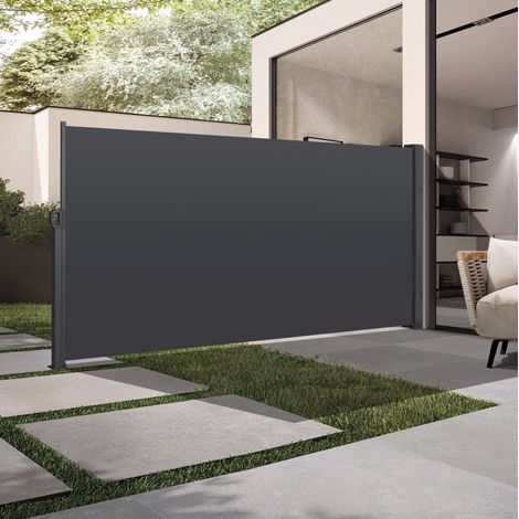 Brise-vue rétractable latéral 180 x 300 cm gris, pare-soleil et pare-vent OKMYHOME (1/5)