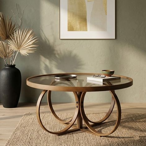 Couchtisch Gargallo, Gehärtetes Glas, Oval, Struktur aus Glas, 100x100x47h cm Walnussbraun (1/5)