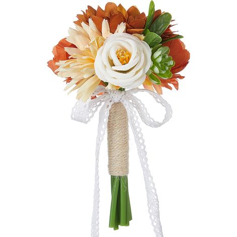 Wedding Bouquets for Bride Bridesmaid Artificial Burnt Orange Bride Flower Bouquet for Wedding Decoration Ceremony Anniversary Flowers White A (1/2)