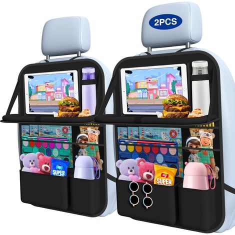 Ideal für ein 2er-Set: Dieser Auto-Rücksitz-Organizer mit Ablagefach, 9 Staufächern, Tablet-Halter, Schutzmatte, Rücksitzbezug und allem Nötigen für einen Familienausflug.