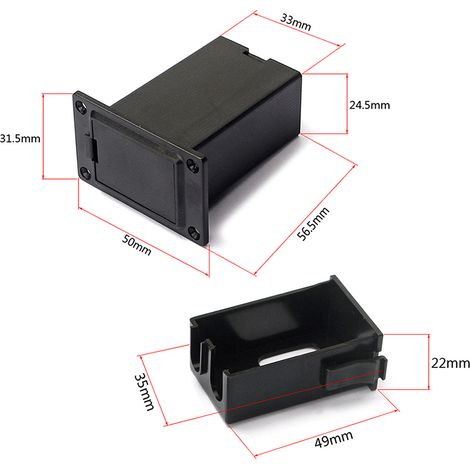 Boîtier compartimenté pour pile 9V pour micro de guitare acoustique ou basse, noir (1/4)