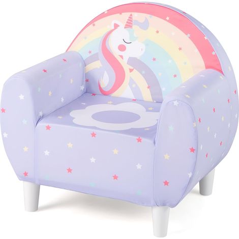 GOPLUS Canapé Enfant Licorne, Fauteuil Enfant Confortable en Tissu Respirant et Mousse Haute Densité, Chaise de Lecture Rembourrée pour Garçons Filles 3+ Ans, Charge 50 kg (Violet) (1/5)