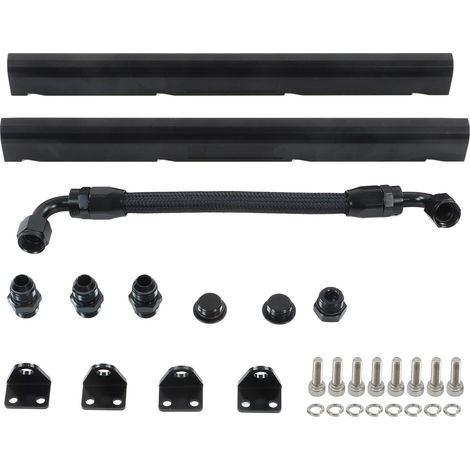 Kit de Rails de Carburant à Billettes, Kit de Rails de Carburant à Haut Débit 8AN Port Billet en Aluminium Noir Performance Stable Rails de Carburant EFI Compatibles avec LS1 LS6.