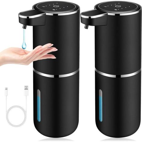 Schwarzes 2er-Set automatischer Seifenspender mit Induktionssensor, 380 ml, USB-aufladbar, wandmontiert, intelligenter Flüssigkeitsspender für Küche und Bad (1/5)