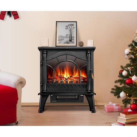 Glass Sided Black Electric Fire Place Heaters For Home - Multi Function Thermostat Controlled Electric Fires Free Standing - Ideal Livingroom Bedroom Dining Room Electrical Heaters For Home (1/5)