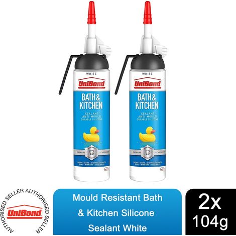 UniBond Mould Resistant Bath & Kitchen Silicone Sealant White, 104g, 2pk (1/5)