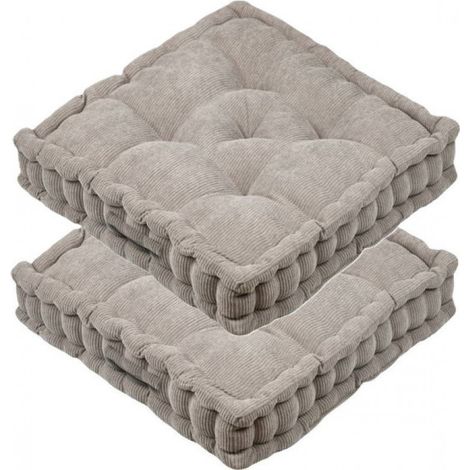Coussin de sol textile Ribcord - Lot de 2 - Taupe - Polyester - 45 x 45 x 10 cm - Carré - Extra épais - Assise supplémentaire - Jeu - Détente (1/4)