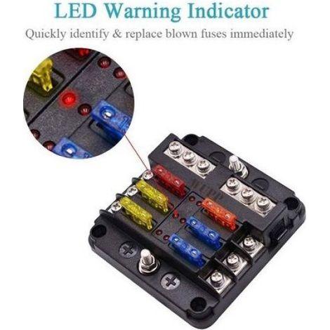 Bloc Fusibles - Etanche 6 Voies 100A Avec Indicateur LED - Pour Voiture Bateau SUV - PBT Ignifuge (1/5)