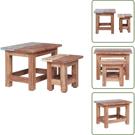 Tables gigognes 2 pcs bois d'acajou massif - Table Basse - Tables D'appoint - Meubles Rustiques - Tables Gigognes - Acacia Massif (1/5)