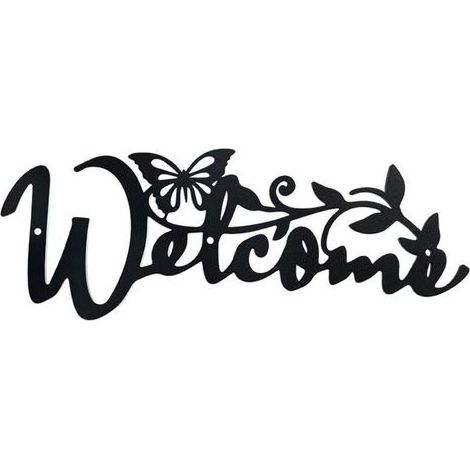 Welcome Papillon Décoration Murale en Métal, Noir Tenture Décor Silhouette Mur Art pour la Maison Chambre Salon Salle de Bains Cuisine Bureau Jardin Hôtel Décoration Murale, 11x30 cm (1/4)