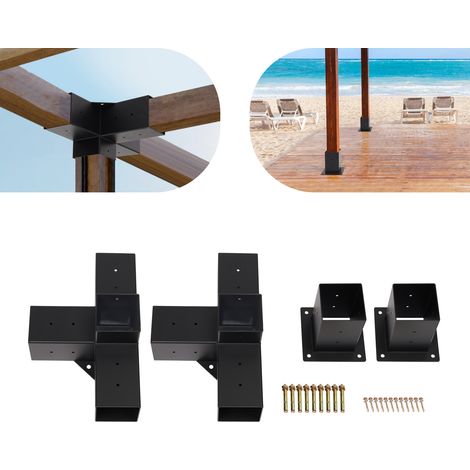 Lot de 4 raccords pour poteaux, ensemble de raccords pour poutres en bois, adapté aux angles de poteaux, aux angles de tonnelles et aux assemblages de structures en bois, support d'angle à 90° (1/5)