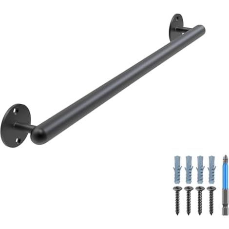 Dolibest 61cm Main Courante Noir, Rampe d’escalier en Métal 3.3cm Main Courante Noir Ronde Barre de Poignée de Sécurité Intérieure/Extérieure Murale Balustrade pour Enfant/Handicapée/Personnes âgées