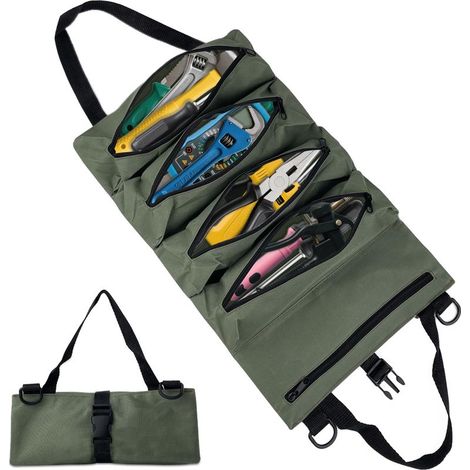 Sac à Roulettes pour Outils, Sac à Outils en Toile pour Clés à Molette, Sac à Roulettes Polyvalent avec 5 Poches à Fermeture éclair, Petite Trousse Outils Portables pour les Plombiers (1/5)