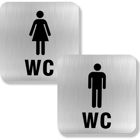 2 Pieces Plaque Toilettes WC Hommes Femmes, Plaque de Porte Signalétique Aluminium Brossé Signalisation WC pour Toilette Porte Restaurant Publique Hôtel Cafétéria (Carrée, 12 x 12cm) (1/5)