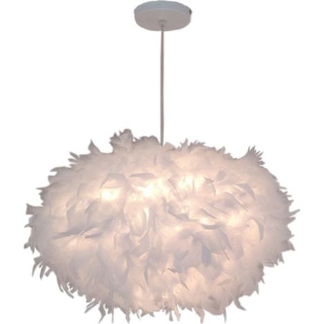 – Lustre suspension en plumes blanches 45 cm – Abat-jour E27 – 60W max – Pour chambre, salon, cuisine, décoration moderne (1/5)