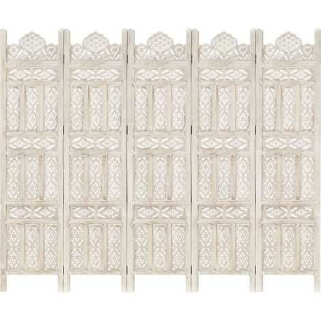 FIMEI Cloison de séparation 5 panneaux Blanc 200x165 cm Bois manguier (1/5)