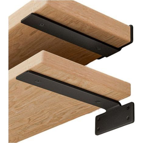 Lot de 2 supports d'étagères solides flottants invisibles en L - 20 cm - En métal - Noir (1/5)