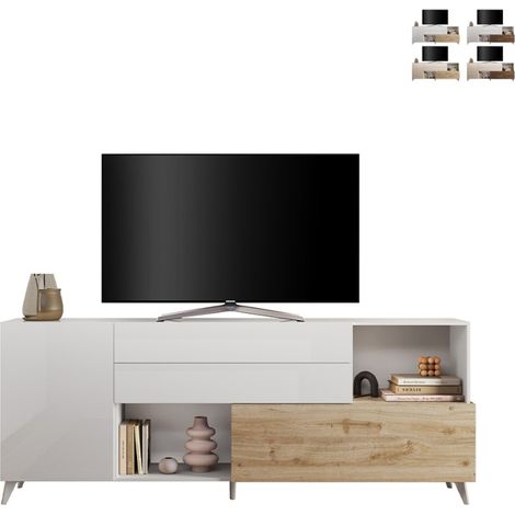 Credenza moderna cucina soggiorno bianca legno 2 ante cassetti Maditha - Rovere - Bianco Lucido (1/5)