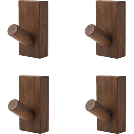 Ensemble de 4 patères adhésives en bois massif, 8 cm, couleur noyer noir. (1/4)