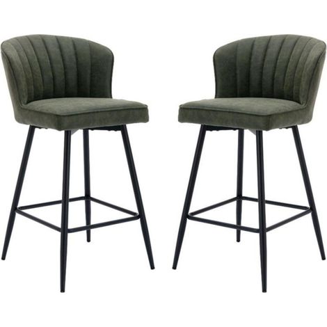 Bar Stools Set of 2 in Velvet Modern Counter Chairs with Shell Designed Backrest for Home Bar Restaurant, Green, Wahson