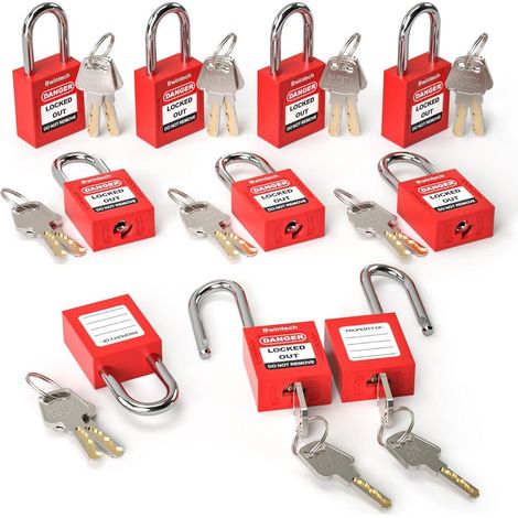 Cadenas de sécurité 38mm à clé identique rouge pour stations Lockout Tagout 10 pièces