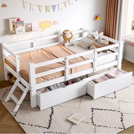 letto con cassetti e sponde 90x200 bianco OKMYHOME (1/5)