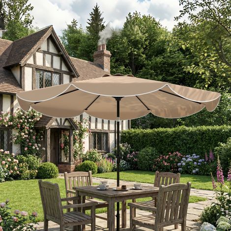 Sonnenschirm für Terrasse und Garten, Ø 2,7 m, mit verstellbarem Neigungswinkel (3 Positionen), Kurbel und Griff, Khaki