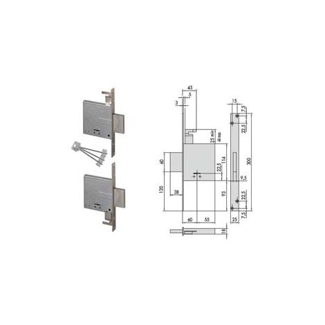 Serrature Accoppiate da Infilare Doppia Mappa 57020 60 mm Gambo Chiave 35,5