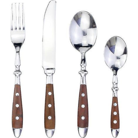 Western 4-in-1 Edelstahl-Besteckset mit eleganten Harzgriffen und klassischen Nieten – 3152 braun