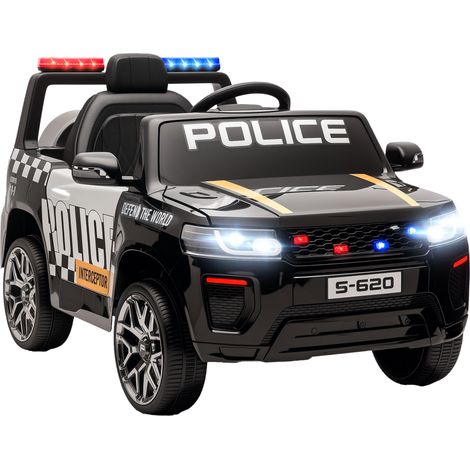Voiture électrique Police 12V avec télécommande, sirène, lumières LED, enfants 3-5 ans, noir