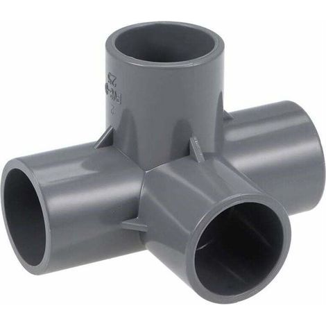 Grey 4-way PVC fitting Ø25 mm, pipe connector for sturdy assembly, ideal for plumbing, DIY and garden structures (1/2)