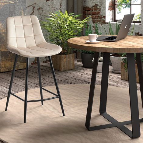 Tabouret de bar en velours beige JUSTINE (lot de 2) (1/5)