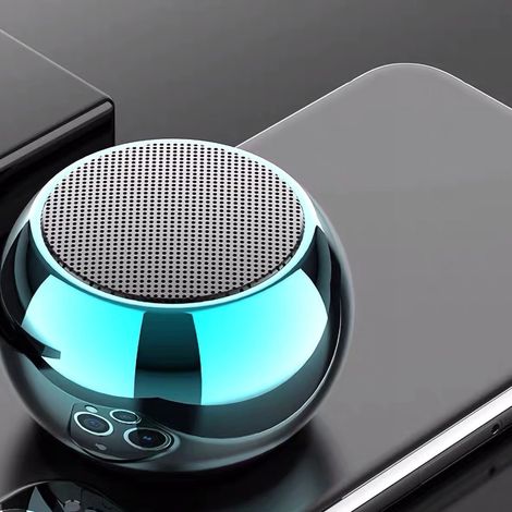 Enceinte Bluetooth sans fil multifonctionnelle avec caisson de basses en métal, portable et idéale pour les voyages et la maison (bleu clair). (1/5)