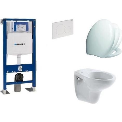 Pack complet WC suspendu Geberit autoporant – Bâti support 50cm – Cuvette Jacob Delafon Brive 52x36,5cm – Abattant Siamp Vallauris frein de chute (1/5)