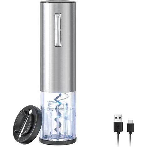 Elektrischer Korkenzieher – Kompakt und tragbar – Wiederaufladbarer Weinöffner – Mit Folienschneider, LED-Licht und Gehäuse aus gebürstetem Edelstahl – Erleichtert Weinliebhabern das Öffnen von Weinfl (1/5)