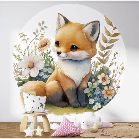 Papier peint rond / cercle Enfants - Bébé Renard - Diamètre 195 cm en 3 Parties (1/3)