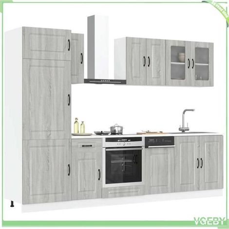 Ensemble d'armoires de cuisine 8 pcs - Kalmar - Sonoma gris - Bois d'ingénierie - Pieds réglables (1/5)
