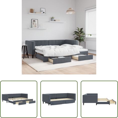 vidaXL Sofa-Bett - Tagesbett Ausziehbar mit Schubladen Dunkelgrau 90x200 cm Samt (1/5)