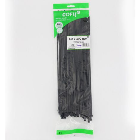 COLLIER NYLON 4.8mm x 390mm NOIR - paquet de 100 (1/2)