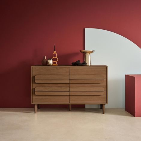 Commode vintage décor bois de noyer 6 tiroirs - L 120 x P 40 x H 75cm - Juliana (1/5)