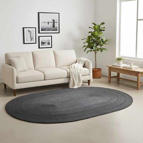 Tapis de surface ovale Noir 152 x 245 cm Jute