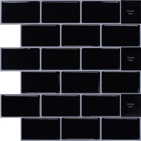 10-Piece 3D Wall Tile Sticker Self-Adhesive Backsplash for Kitchen Black (30.5x 30.5cm) (1/4)