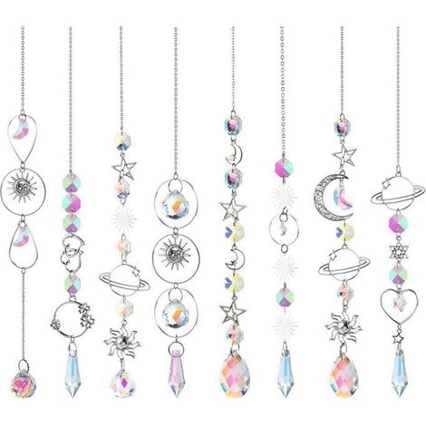 Lot de 8 pendentifs décoratifs en cristal attrape-soleil, pendentifs prismatiques (1/4)