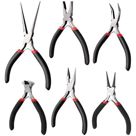 6-piece mini pliers set with bag, contains pointed and round-nose pliers, steel wire bow pliers, for DIY enthusiasts and teachers. (1/5)