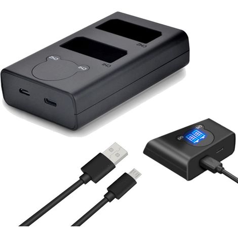 Trade-Shop USB-C Doppel Akku Dual Schnell-Ladegerät für 2 Akkus mit LCD kompatibel mit Canon LP-E5, EOS-450D, EOS-500D, EOS-1000D, Digital Rebel XSi