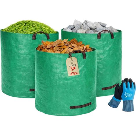 Sacs de jardin gants poignées transport 3 sacs 272 l autoportants 4 poignées solides robustes pliables coupe pelouse déchets verts (1/5)